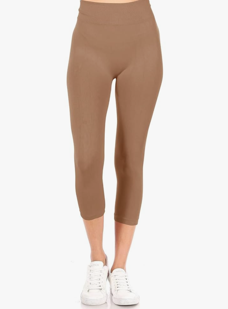 FashionJOA Women's Casual High Waist Solid Seamless Capri Leggings,  ONE SIZE