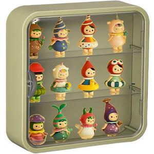 Clear Display Case for Figures, Wall-Mounted Doll Storage Box, Adjustable Display Stand with Door Dust and Moisture Proof Suitable for Lego Collectibles Action Figures Pop Mart (Green)