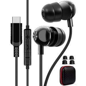 USB C Headphone for Samsung A53 S54 S22 S23 S21 S20 FE Wired Earbuds Magnetic in-Ear Type C Earphone with Microphone Stereo Noise Canceling for Galaxy Z Flip 5 Fold 4 Pixel 7 6 6a 7a OnePlus (Black)