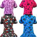 PET SHOW 4 Pack Small Dog Pajamas Paw Bone Patterns Cute Clothes for Medium Dogs Soft Stretchy PJs 4 Legged Jumpsuit Puppy Cats Onesies Outfits with Sleeve Dachshund Doggies Girl Boy (Medium)
