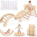WINGYZ Pikler Triangle Set, Montessori Foldable 8-in-1 Jungle Gym with Reversible Animal Slide, Patent-Protected Climbing Set, Safe 2.35" Gap ASTM F963 Standards for Toddlers 18 Months-7 Years (Teak), Approx. 70" X 21" X 25"