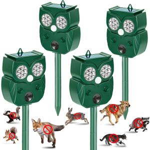 Solar Ultrasonic Animal Repellent Outdoor, 4Pack Waterproof Deer Repellent Devices with RIP Motion Sensor, Cat Repellent with LED Flashing Lights, Raccoons, Skunks, Rabbits Deer Deterrent Outdoor