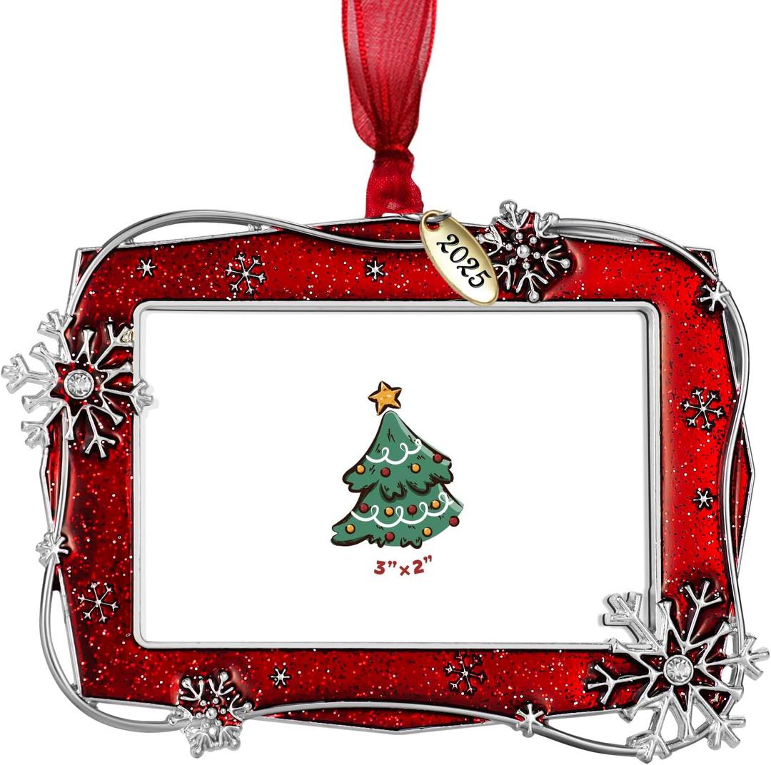 Christmas Photo Picture Frame, Metal, 3x2 Inches, Hanging Ornaments Pendant Holiday Gift (Red)