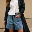 Jean Shorts Womens Drawstring Low Waist Wide Leg Denim Shorts Y2k Summer Jorts with Pockets (Blue, S)