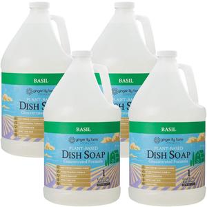 Ginger Lily Farms Botanicals Plant-Based Liquid Dish Soap, Concentrated Formula with Max Grease Cleaning Power, Cruelty-Free, Basil Scent, 1 Gallon Refill (128 Fl. Oz.) (Pack of 4)
