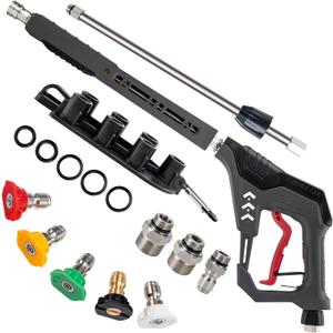 Pressure Washer Gun with Swivel, with Replacement Wand Extension, with M22 14mm & 15mm Fitting, 3/8" Quick Connect Plug, 5 Nozzle Tips with Nozzle Holder, 5000PSI, 41 Inch, Stainless Steel