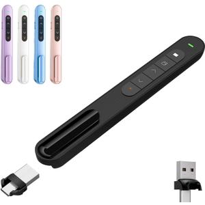 Presentation Clicker with Red Pointer Beam, 328ft Long-Range Wireless Presenter Remote with Magnetic USB Receiver, PowerPoint Clicker Compatible with Windows/Android/macOS/Linux, Black, USB A&C