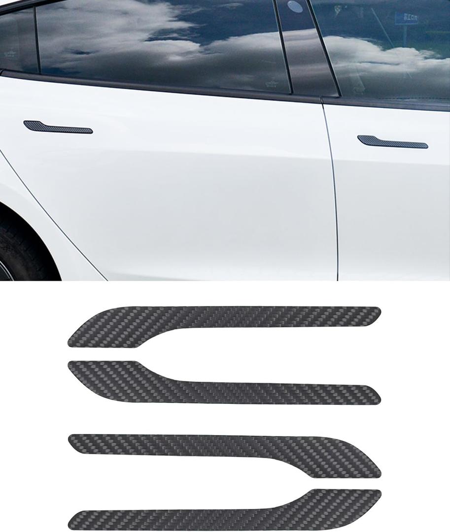 Matte Real Carbon Fiber Door Handle Covers for Tesla Model 3 Highland 2017-2024 / Model Y 2020-2023 4PCS Door Handle Protector Covers Exterior Accessories