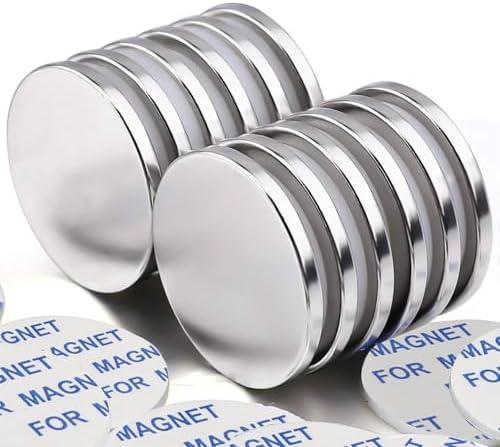 Super Strong Neodymium Disc Magnets with Double-Sided Adhesive, Powerful Permanent Rare Earth Fridge, DIY, Building, Scientific, Craft, and Office Magnets, 1.26 inch D x 1/8 inch H - 8 Packs