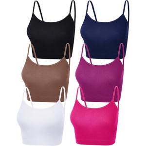 SATINIOR 6 Pack Women Crop Tops Cropped Tank Top Bundle Sleeveless Spaghetti Strap for Sports Yoga (Large, Purple, Rose Red, Navy Blue, Black, Coffee, White)
