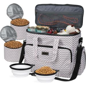 BAGLHER Dog Travel Bag, Pet Travel Bag (ALL Pet Travel Supplies), With 2 Pet Food Containers and 2 Collapsible Silicone Bowls; Essential Kits for Pet Travel BLW (Large)