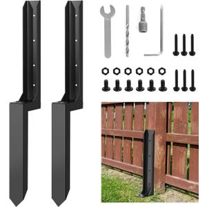 2 Pcs Fence Post Repair Kit  Heavy Duty Metal Ground Stakes for Wood Post Support, Fix Tilted or Broken Fence Posts  Durable Anchor Stabilizer for Outdoor Garden, Yard, and Farm Fencing