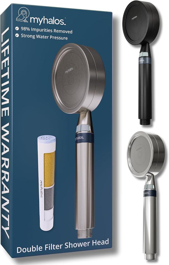 MyHalos Handheld Filtered Shower Head with Handheld Handle - High Pressure Shower Heads With Filter To Reduce Chlorine & Soften Water - Easy to Install Detachable Filtered Shower Head For Hard Water