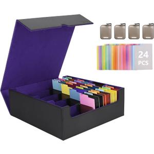 Venssu Card Storage Box For Trading Cards With Dedicated Card Supporters,3000+ Mtg Deck Box With 24 Colorful Divider Tabs,Trading Card Storage Fits For Magic Game Cards (Black and Purple)