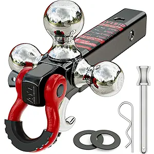 Ayleid Trailer Hitch Tri-Ball Mount with Hook&Pin&Rotatable Tow Shackle,Fits 2-in Receiver with 1-7/8-in,2-in,2-5/16-in Hitch Ball