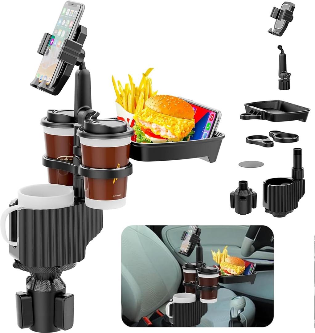 Car Cup Holder Tray,Upgrade 5-in-1 Removable Extender Car Food Tray,Car Cup Holder Phone Mount,Three Cup Holders and Width Adjustable Swivel Phone Holder,Road Trip Driver Gifts for Men Women Car Cup Holder Tray,Upgrade 5-in-1 Removable Extender Car Food Tray,Car Cup Holder Phone Mount,Three Cup Holders and Width Adjustable Swivel Phone Holder,Road Trip Driver Gifts for Men Women