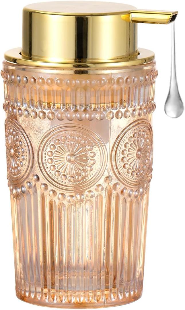 Foaming Hand Soap Dispenser, Glass Foam Toothbrush Holder, Refillable Liquid Lotion Dispenser (L-Gold-Lotion) (Liquid Type/Large Gold)