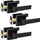 KAMOTA Passage Door Levers, 3 Pack Black Heavy-Duty Door Handles, Square Non-Locking Door Knobs, Right and Left Handed for Closets, Hallways and Conference Rooms