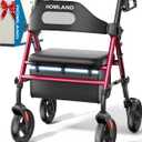 HOMLAND Foldable Rollator Walkers with Seat for Seniors, 8'' Big Wheels, 350 lb. Weight Capacity, Adjustable Handles and Seat Height, Lightweight Rolling Walker, Red
