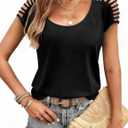 JUSTFASHIONNOW Cold Shoulder Tops for Women Cute Going Out T Shirts Cap Sleeve Tops Summer Crewneck Tees Casual Trendy (Black, M)