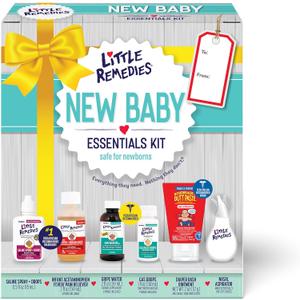 Little Remedies New Baby Essentials Kit with Saline Nasal Spray, Diaper Rash Cream, Gas Relief Drops, Gripe Water & More, Safe for Newborns