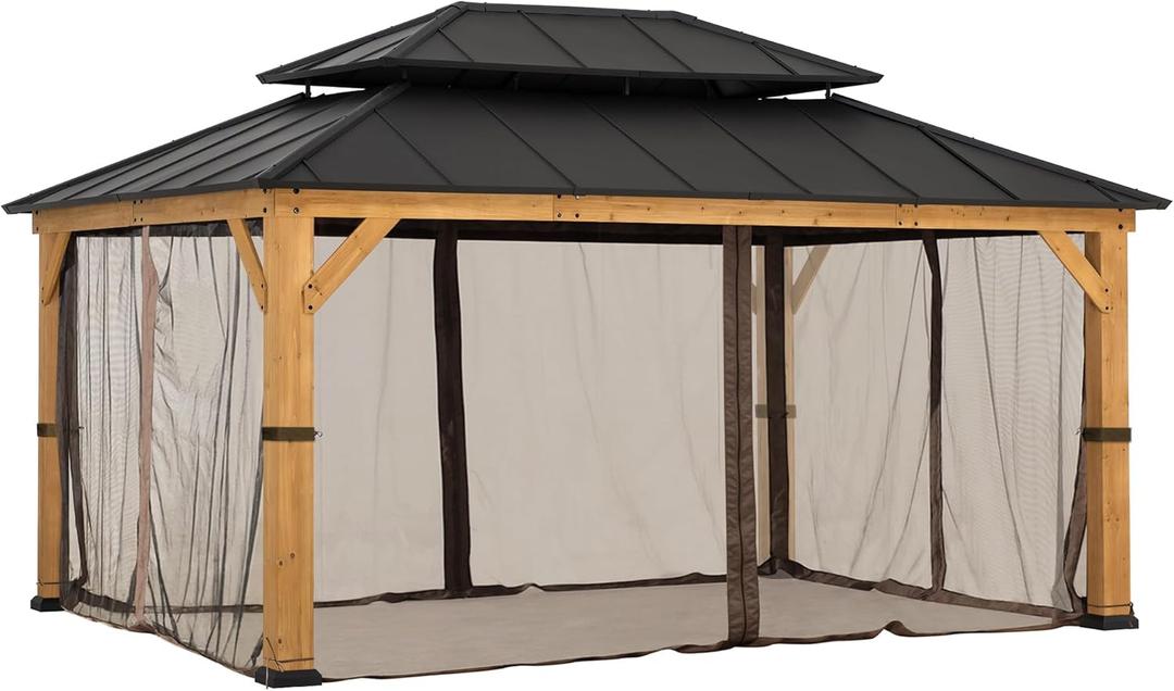 SUNJOY Replacement Mosquito Netting,Waterproof 4-Panel Screen Walls 12 x 16 ft Gazebo, Patio & Backyard Protection, Brown
