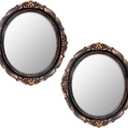 Eaoundm 13.1 x 14.8 inchs Decorative Wall Mirror,Vintage Hanging Mirrors for Bedroom Living-Room Dresser Decor Oval (Vintage Gold 2 Pcs) Plastic Frame