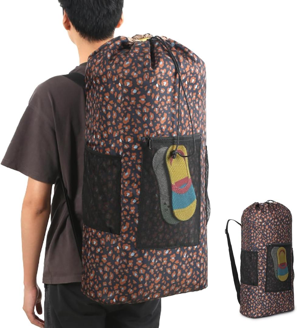 VOOWO College Laundry Bag, Large Laundry Backpack, College Dorm Room Essentials For Guys Girls, Dorm Laundry Bag Backpack With Shoulder Straps, Dirty Clothes Travel Laundry Bag (Dark Print)