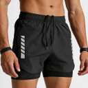 Men's Quick Dry Swim Trunks, Two Layers Gym Running Shorts, Gym Shorts with Drawstring for Swim and Water Park, Small
