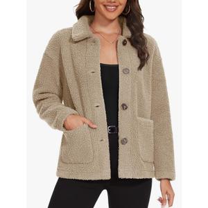 Womens Sherpa Fleece Jackets Fuzzy Warm Winter Jackets Button Down Coat Long Sleeve Outwear with Pockets
Size L