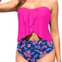 Daci Strapless Tankini Swimsuits for Women - 2 Piece Bathing Suit Bandeau Top with High Waisted Bikini Bottom L