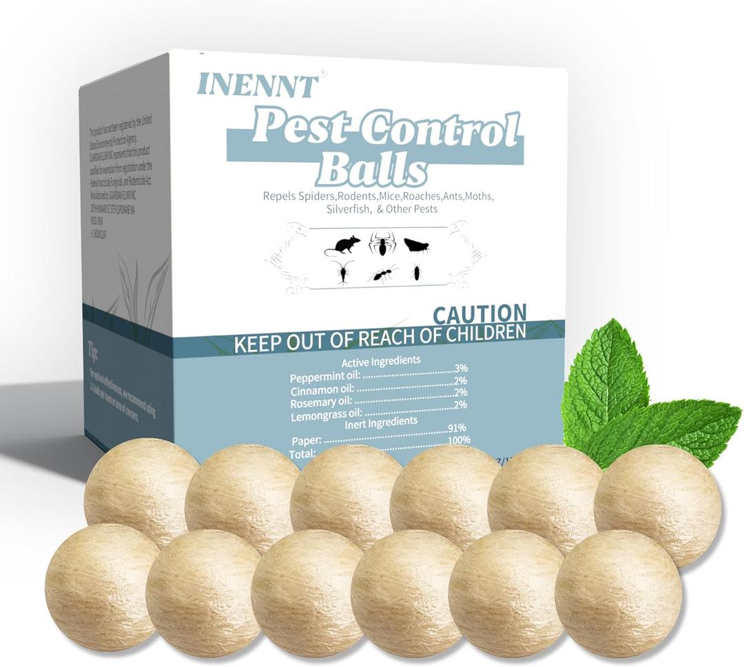 12 Pack Silverfish Repellent Indoor,Long-Lasting Indoor Insect & Rodent Repellent for Spider, Ant, Cockroach, Mouse, Silverfish - Natural, Safe for Pets & Kids, Powerful Peppermint Oil (Ball)