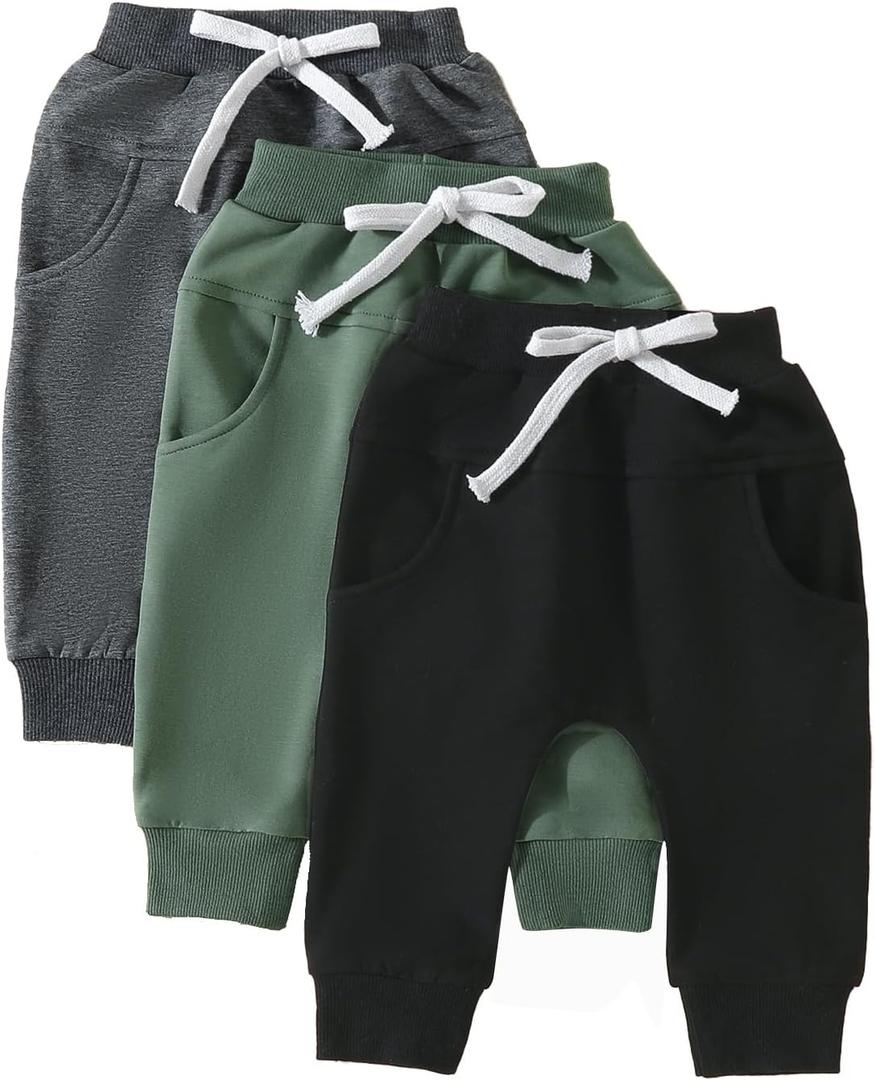 Baby Pants Toddler Infant Newborn Baby Boy Girl Sweatpants Long Joggers Pants Unisex Boy 's Clothing 3 Pack (0-6 Months, Black Green Dark Gray) Baby Pants Toddler Infant Newborn Baby Boy Girl Sweatpants Long Joggers Pants Unisex Boy 's Clothing 3 Pack (0-6 Months, Black Green Dark Gray)