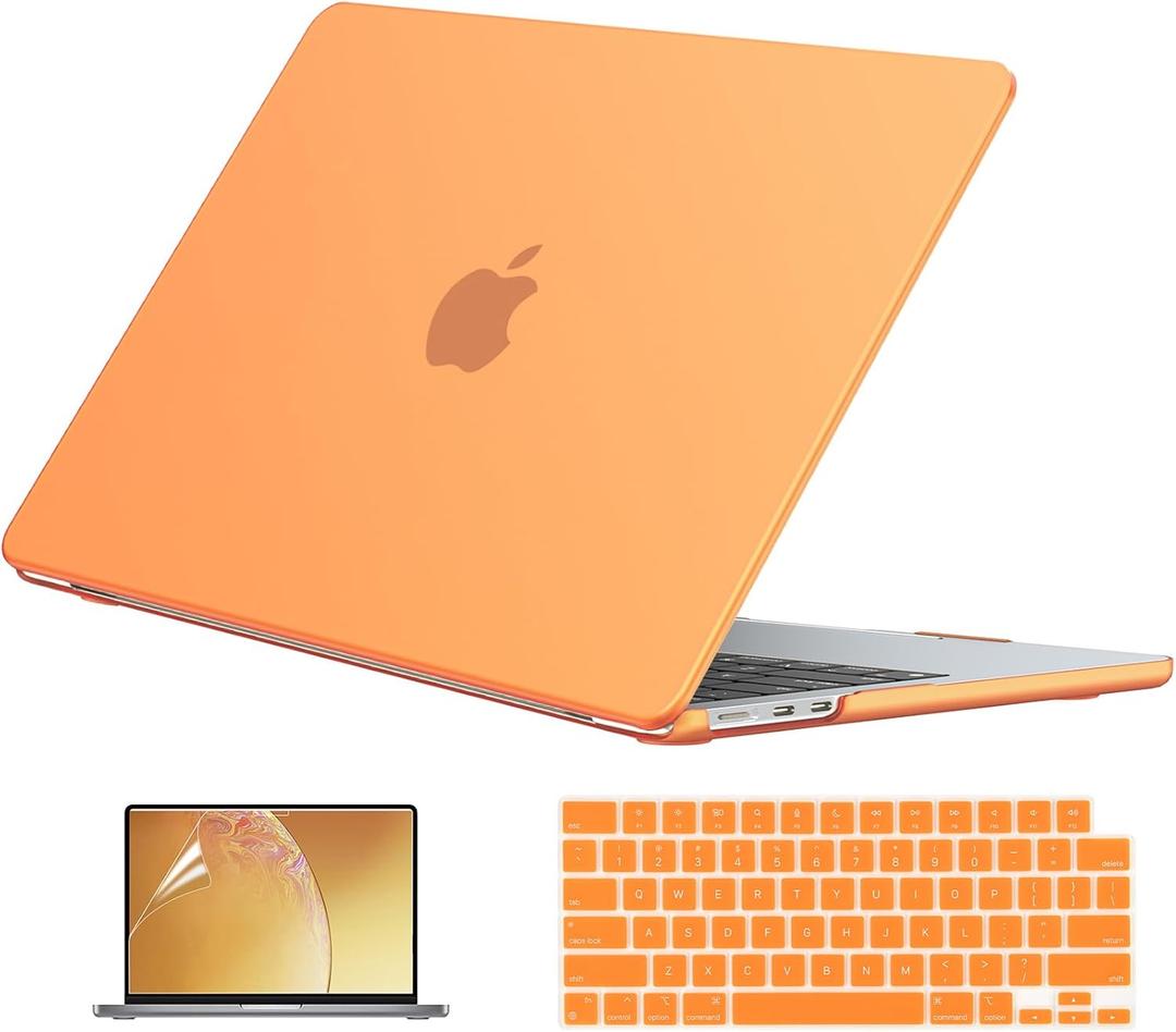 EooCoo Case Compatible with MacBook Air 15 inch M5 2026 2025-2023 Release M4 M3 M2 Model A3448 A3241 A3114 A2941, Plastic Hard Shell Case & Keyboard Cover & Screen Protector, Matte Orange
