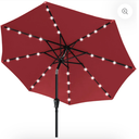 JEAREY 9FT Outdoor Patio Umbrella with Solar Lights, LED Lighted Pool Umbrella with Tilt and Crank, Outdoor Table Umbrellas for Deck, Yard & Market (Burgundy)