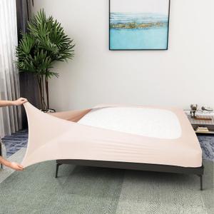 Box Spring Cover Queen/Cal Queen Size - Jersey Knit & Stretchy Wrap Around 4 Sides Bed Skirt for Hotel & Home, Pink