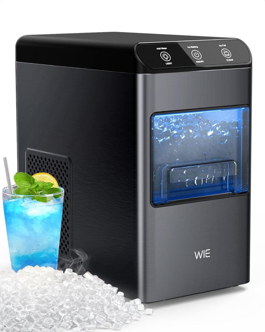 Nugget Ice Makers Countertop for Home Kitchen 37LBS, Pebble Counter Top Ice Machine, Mini Small Ice Maker,Portable Sonic Chewable Pellet Soft Icemaker, LED Maquina de Hielo Tabletop Self Cleaning (Stainless Black)