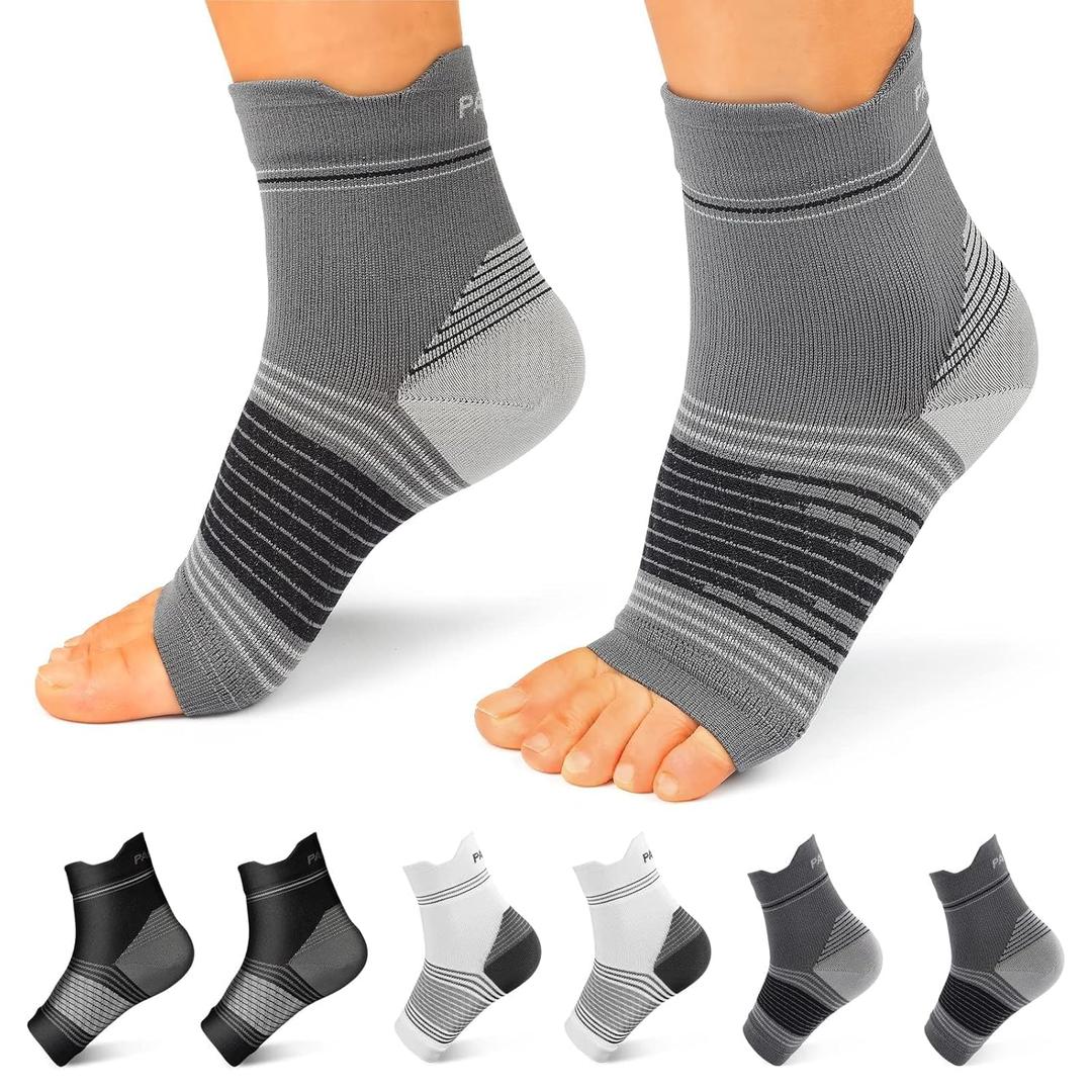 6 Pairs Plantar Fasciitis Socks for Men & Women, Ankle Brace Compression Socks with Arch Support for Achilles Tendonitis, Heel Pain, Swelling & Arthritis Relief, Black, Gray, White, Large