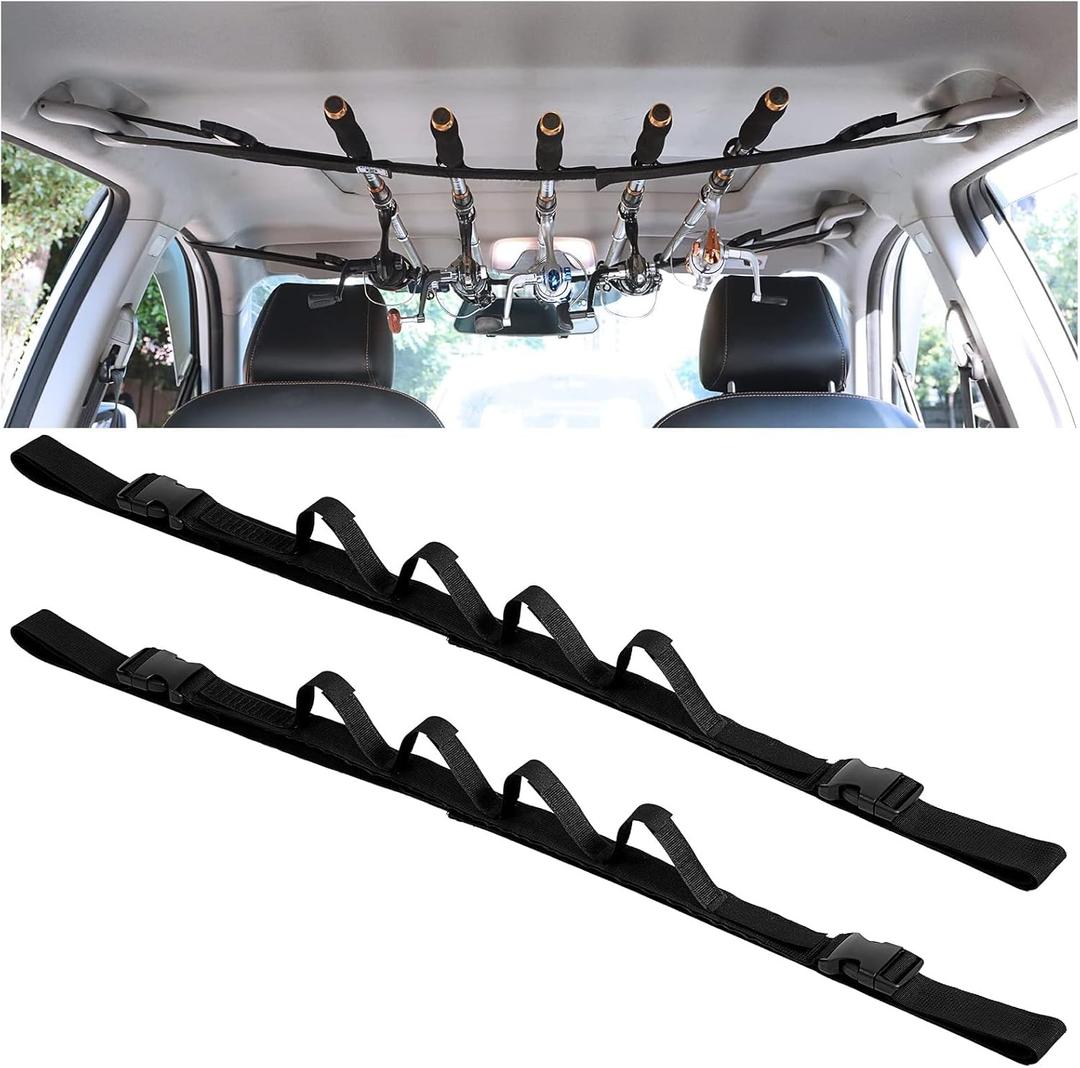 Heavy Duty Fishing Pole Storage Straps, Fishing Pole Holder Roof Rack Inside, Vehicle Fishing Rod Holder for Truck Car, SUV, Adjustable 43-61 Inch, 5 Rod Capacity