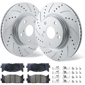 Front Brake Kit Fit for 07-17 Toyota Camry,08-18 Toyota Avalon,07-18 Lexus ES350,13-18 Lexus ES300h, Drilled & Slotted Brake Rotors Ceramic Brakes Pads Replacement,KOE3053 Brake Rotors Brake Pads