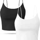 Buauty 2 & 4 Packs Crop Tank Top for Women, Basic Solid Cropped Double Layer Spaghetti Strap Short Sleeveless Camisole (Small, Black+white)