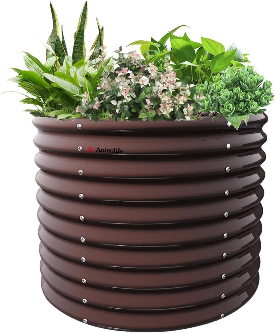 A ANLEOLIFE 30" Extra Tall Galvanized Raised Garden Beds Outdoor, 3x2.5ft Round Metal Planter Boxes for Planting Vegetables, Flowers, Fruits, Eco-Safe & Easy Setup, CafBronze