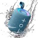 Tribit Portable Bluetooth Speaker StormBox Mini+, 12W Shower Speaker with 360Surround Sound, 12H Playtime, Custom EQ, BT5.4, IPX7 Waterproof, RGB Lights, Type-C, AAC/SBC, TWS, Party/Beach/Gift (Blue)