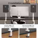 suptek Clamp-on Speaker Stand Desk Mount Set, Height Adjustment, Tilt, Swivel, 9.6 x 8.8 inch Trays, Universal Audio Holders for Computer and Bookshelf Speakers, Elevated Sound, 2 Pack, White, SDM001W