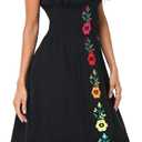 YZXDORWJ Women Mexican Embroidered Casual Dress Summer Ruffle V Neck Short Sleeves (Black, XL)
