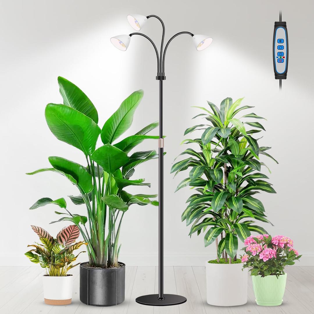 Wolezek Grow Lights for Indoor Plants with Stand, 3-Head 78 LEDs Full Spectrum Floor Plant Grow Lamp for Large Plants, Auto On/Off Timer 6/12/16H, 5 Dimmable Levels, Adjustable Height 16.5"-61"