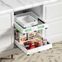 2 Pack Pull out Cabinet Organizer, Width (10"-15") Depth (11"-17"), with 3 Rails Adjustable Slide, Expandable Drawers for Cabinets, No Drill Adhesive Kitchen Drawers for Pantry Shelves white