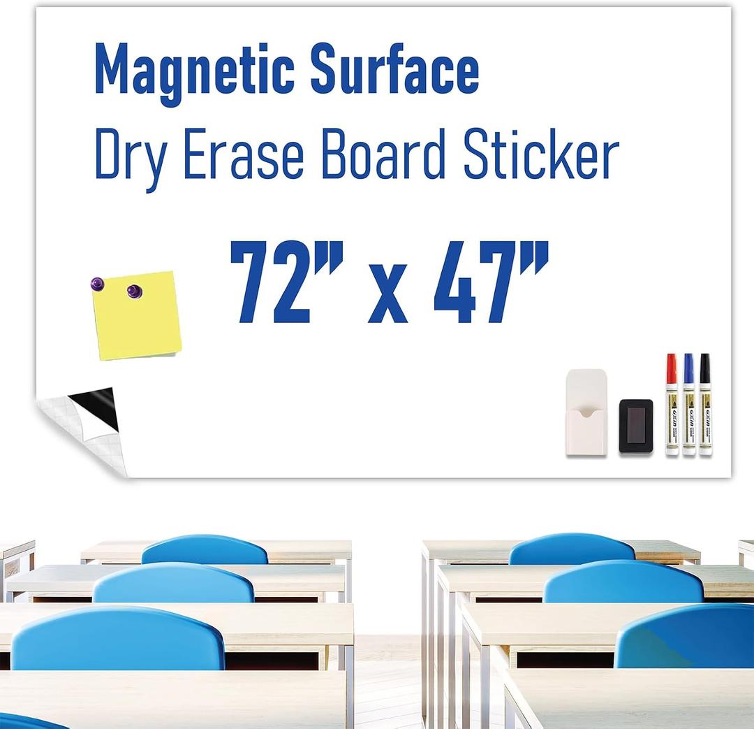 Large Magnet-Receptive Dry Erase Whiteboard Sticker 72" x 47" for Office