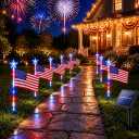 8 Pack Solar American Flag Pathway Lights with 8 Modes, Patriotic Pathway Lights, Red White Blue Waterproof LED Outdoor Yard Garden Decorations for 4th of July