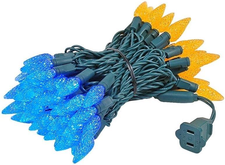 Novelty Lights 24FT 70 LED C6 Christmas String Lights, Outdoor Commercial Grade Tree Decorations, Permanent LED Lights (Blue/Orange) (Green Wire)